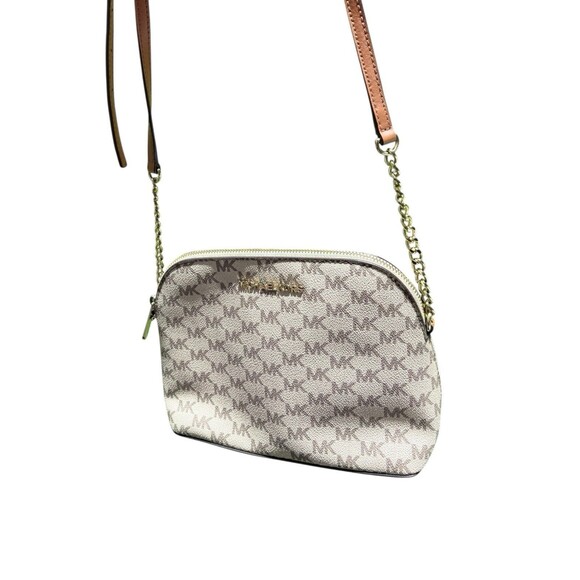 Michael Kors Cindy Dome Crossbody Bag MK Signature Natural Acorn Gold Large - Picture 10 of 10
